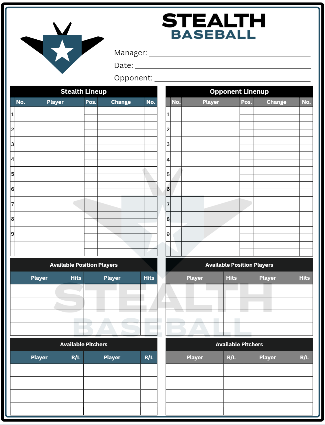 Customized Team Lineup Cards