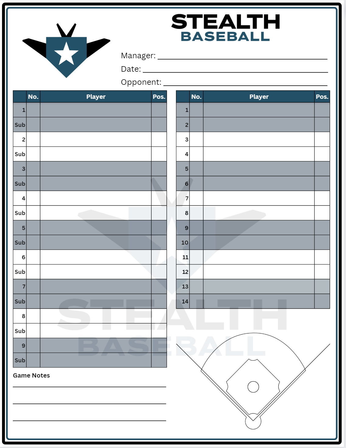 Customized Team Lineup Cards