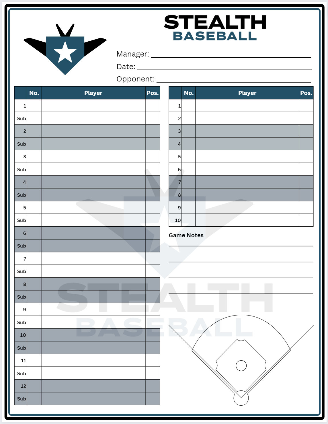 Customized Team Lineup Cards